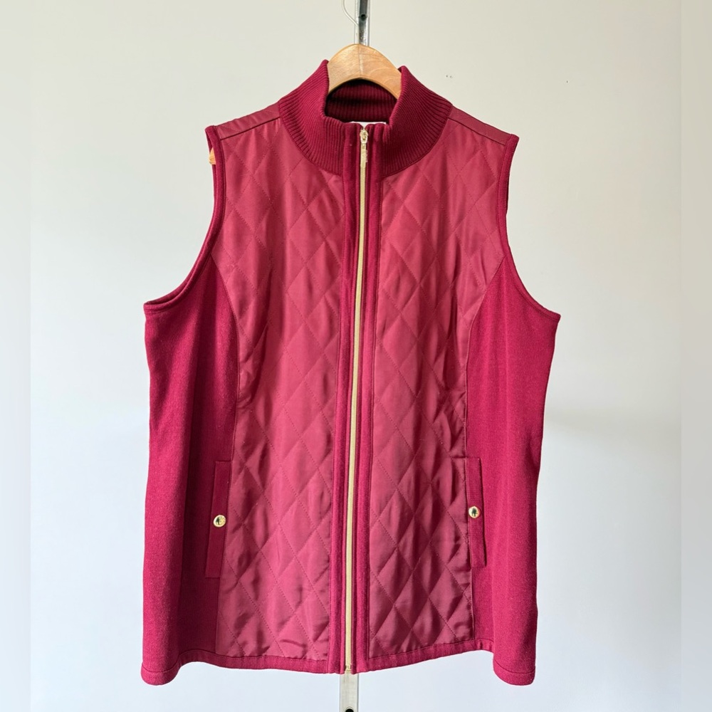 Susan Graver Quilted Knit Zip Front Vest Burgundy Wine Plus Size 1X A280306